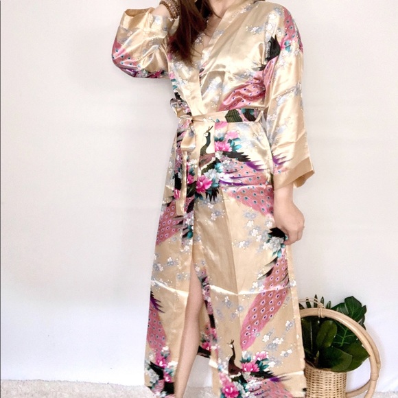 Floral Long Kimono Robes Satin - Picture 7 of 7